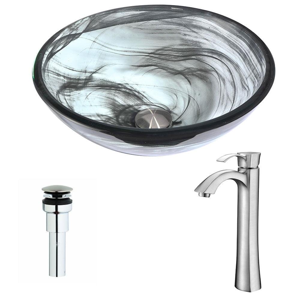 ANZZI Mezzo 16.5'' Tempered Glass Circular Bathroom Sink with Faucet