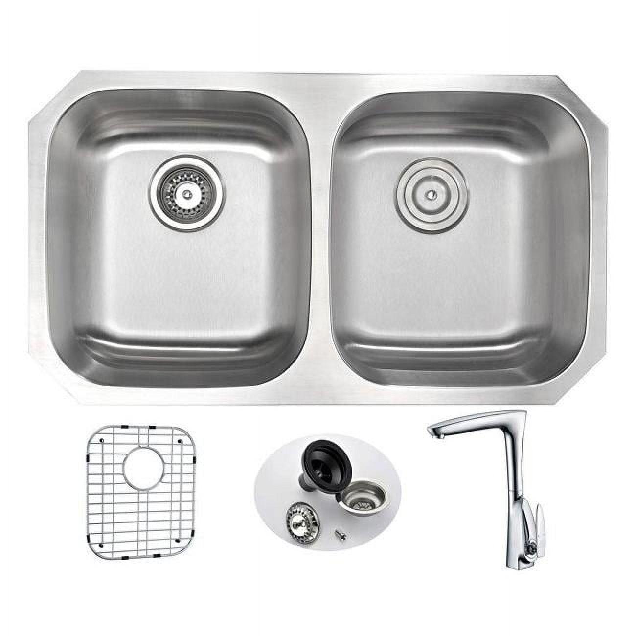 Moore 32'' Double Bowl Stainless Steel Kitchen Sink with Brushed Nickel Faucet