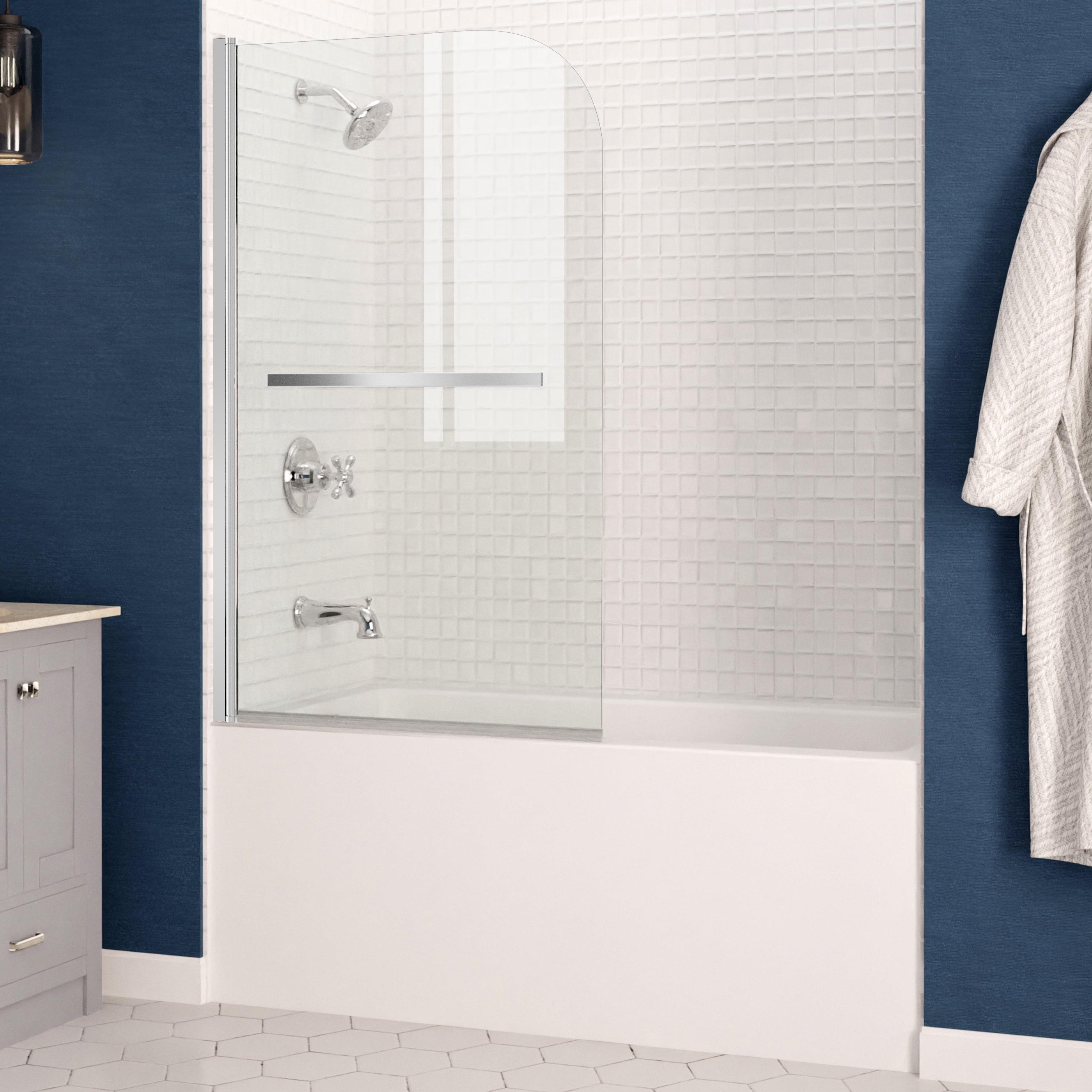 Myth 28 in. W x 56 in. H Hinged Frameless Tub Door with Tsunami Guard Technology