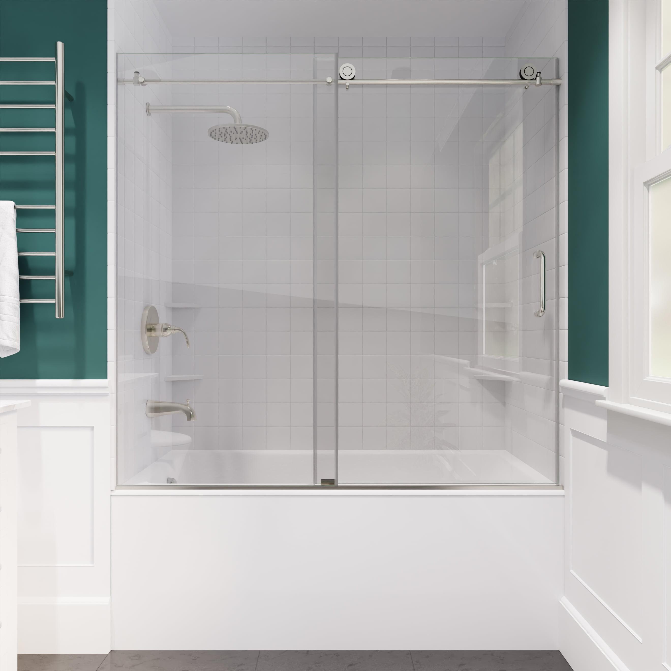 Raymore 59 - 60" W x 62" H Single Sliding Frameless Tub Door with Tsunami Guard