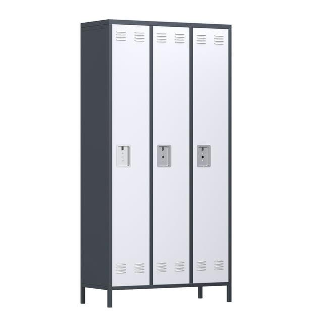 AOBABO 3 Door Steel Storage Cabinet Metal Industrial Locker with 2 Shelves for Employees, School, Office, Gym, or Bedroom, Gray