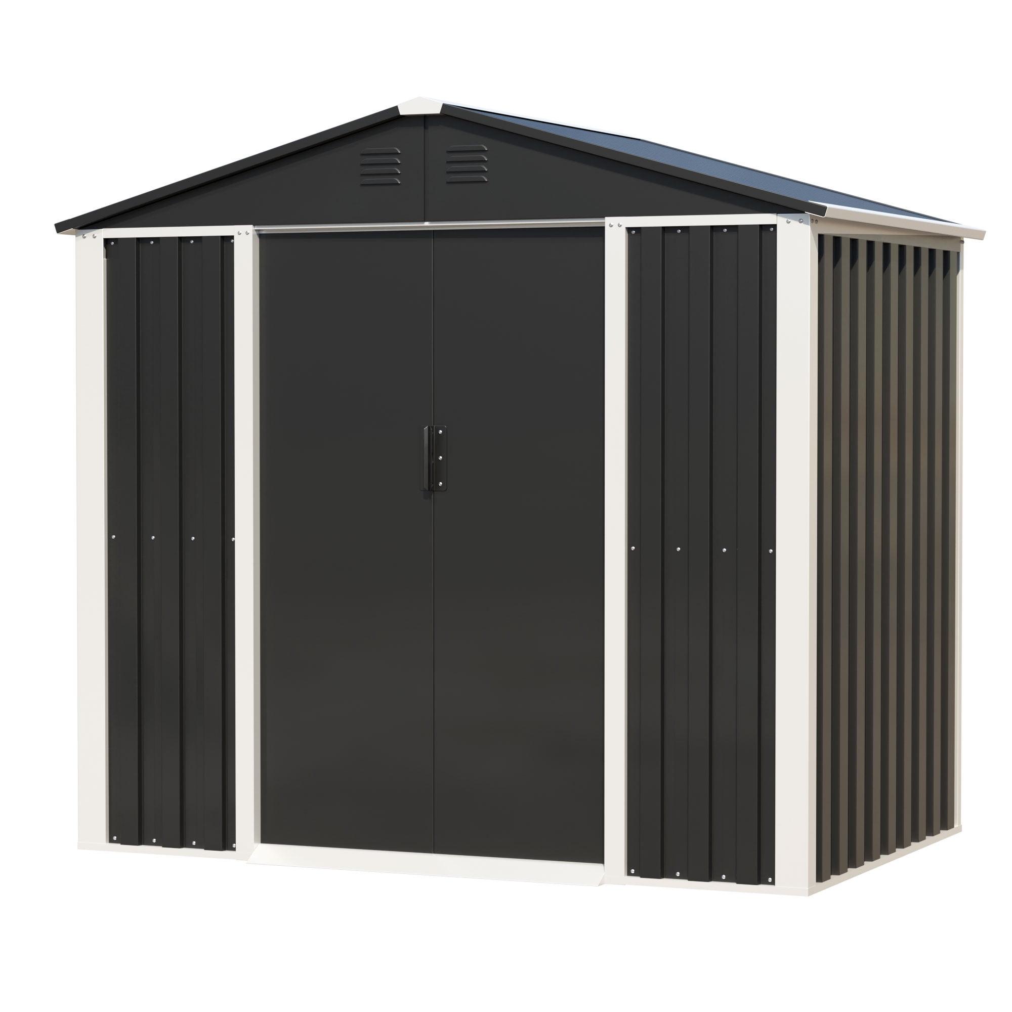 AOBABO Metal Outdoor Utility Tool Storage Shed with Roof Slope Design, Door and Lock for Backyards, Gardens, Patios and Lawns