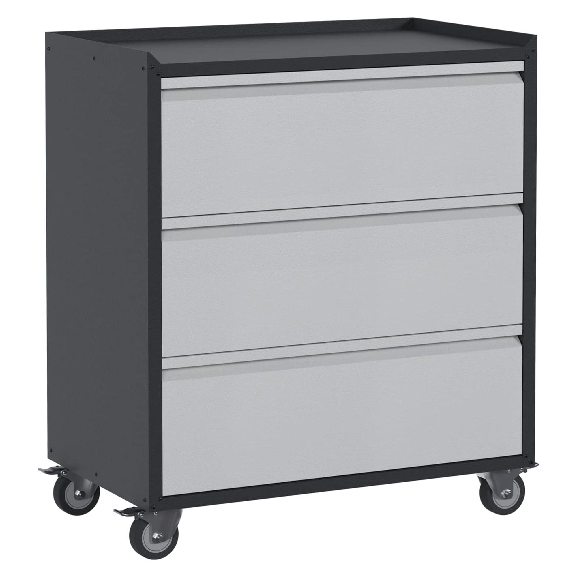 Aobabo Steel Black and Gray Rolling 3-Drawer Tool Cabinet