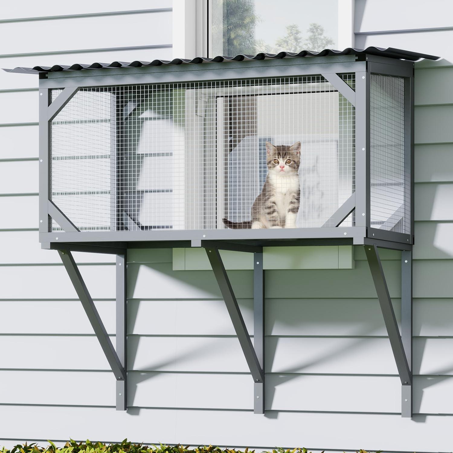 Tucker Murphy Pet™ Cat Catio,Cat Window Perch for Large Indoor Cats - Expandable Wooden Cat Window Box Enclosure for Multi Cats,