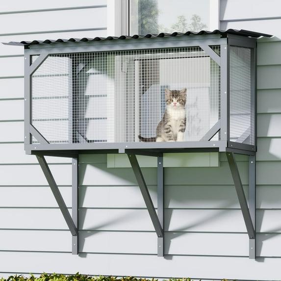 Tucker Murphy Pet™ Cat Catio,Cat Window Perch for Large Indoor Cats - Expandable Wooden Cat Window Box Enclosure for Multi Cats,