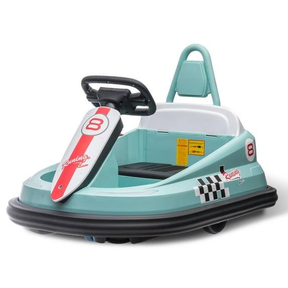 YUSAZENS 6V Electric Bumper Car for Toddlers, 360° Spin Ride-On Toy w/LED Lights, Music, Bluetooth, 2 Speeds, 1.9 MPH Max Speed, Green