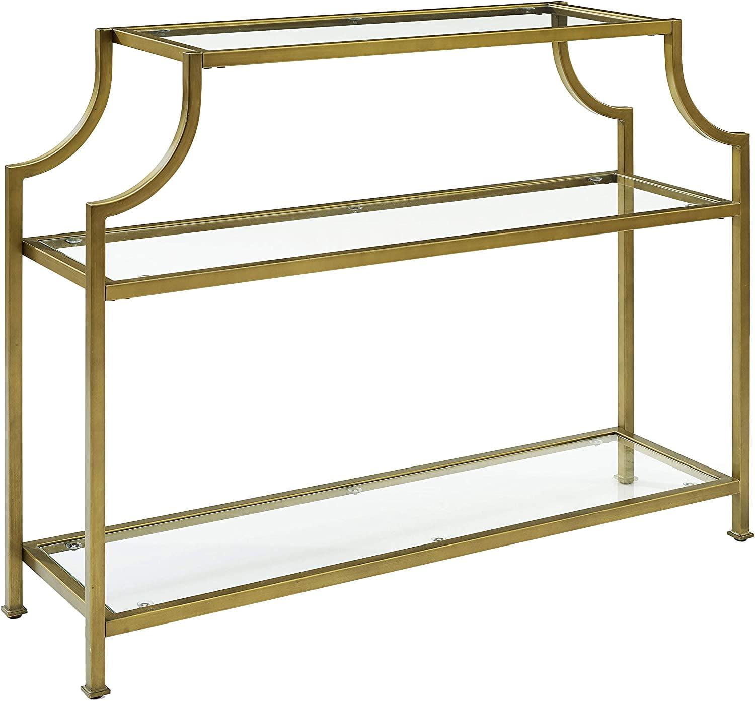 Gold and Glass Console Table with Storage Shelves