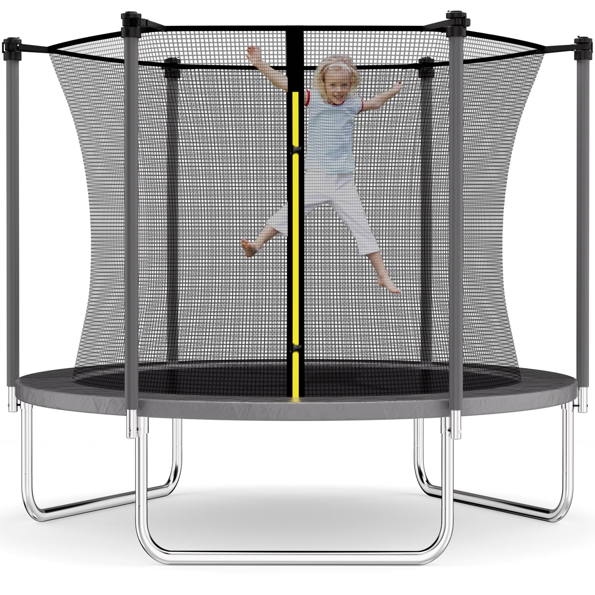 8FT Gray Round Trampoline with Enclosure Net