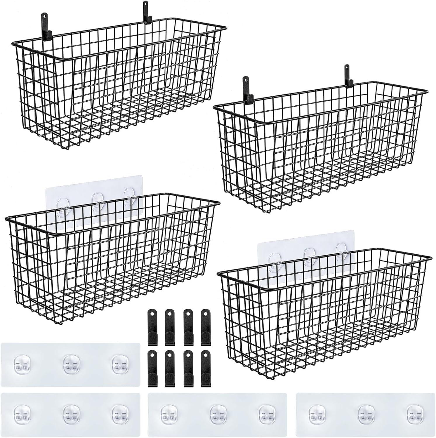 Extra Large Black Metal Wall Mount Storage Baskets, Set of 4