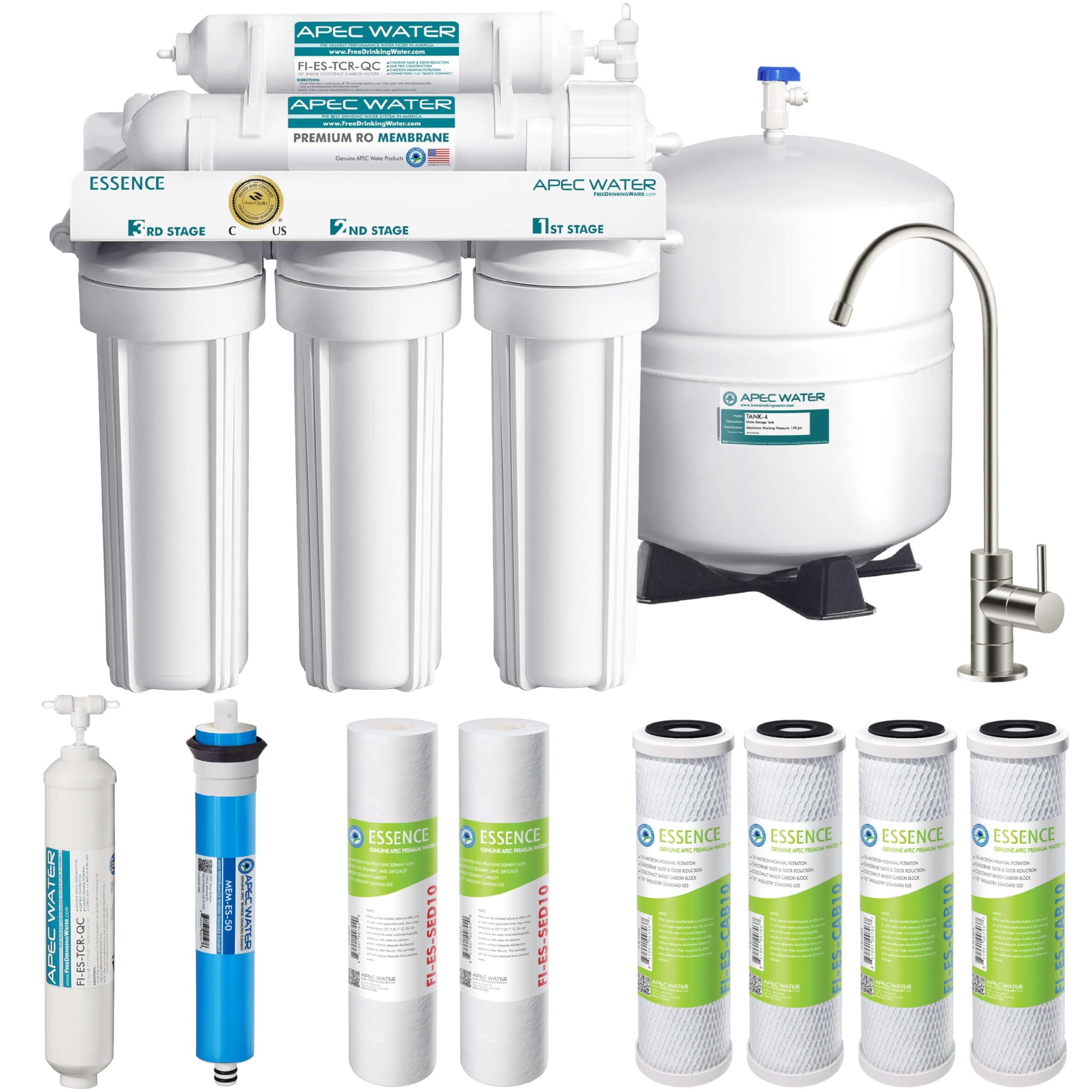 APEC Water Systems ROES-50 Essence Series Top Tier 5-Stage WQA Certified Ultra Safe Reverse Osmosis Drinking Water Filter System with Extra High Capacity Pre-Filter Set Stage 1-3 RO Value Bundle