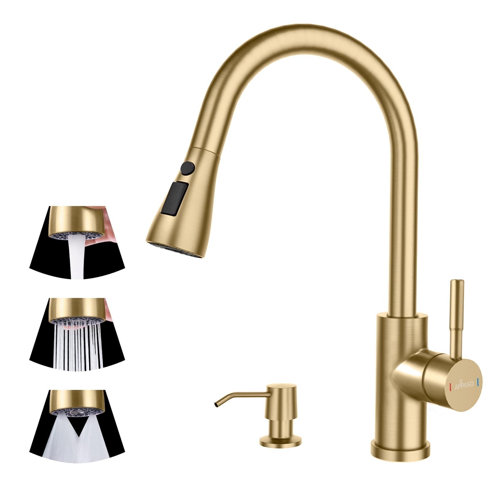 Brushed Gold High Arch Kitchen Faucet with Pull Down Sprayer