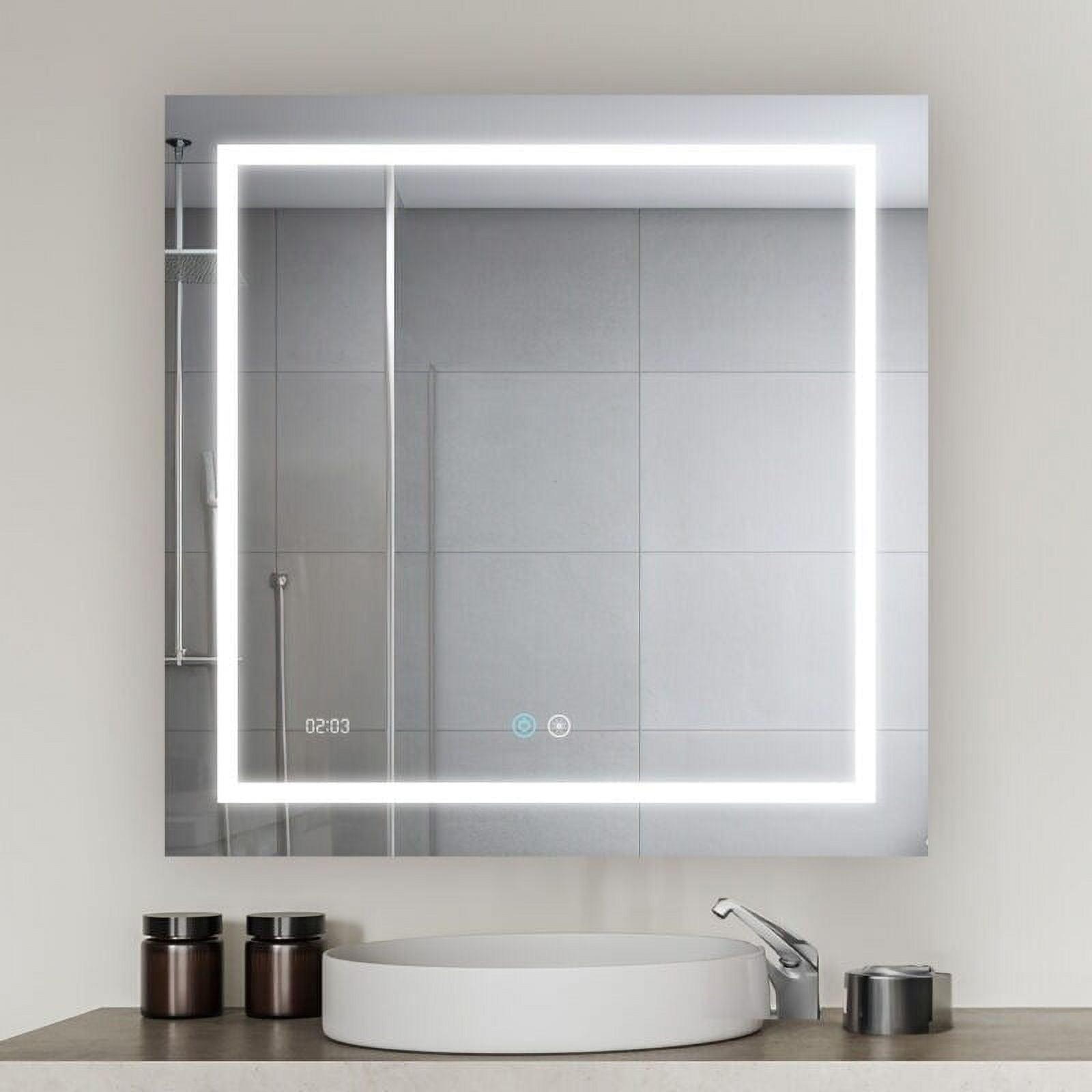 AQUADOM  Daytona LED Mirror for Bathroom with Touch Control, Defogger, Digital Clock - 36"x36"x1"