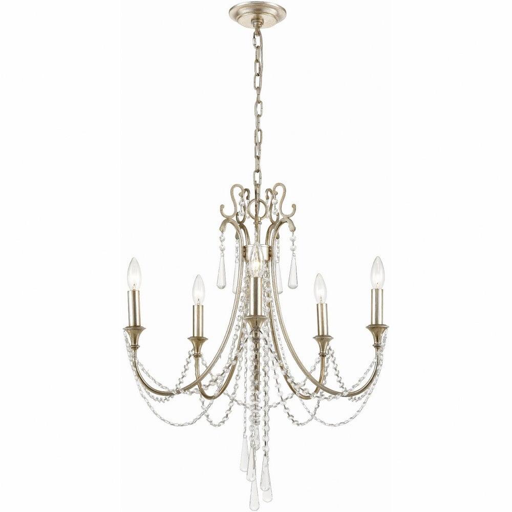 5 Light Chandelier-Hand Cut Crystal Type-Antique Silver Finish   -Traditional Installation Crystorama Lighting Arc-1905-Sa-Cl-Mwp