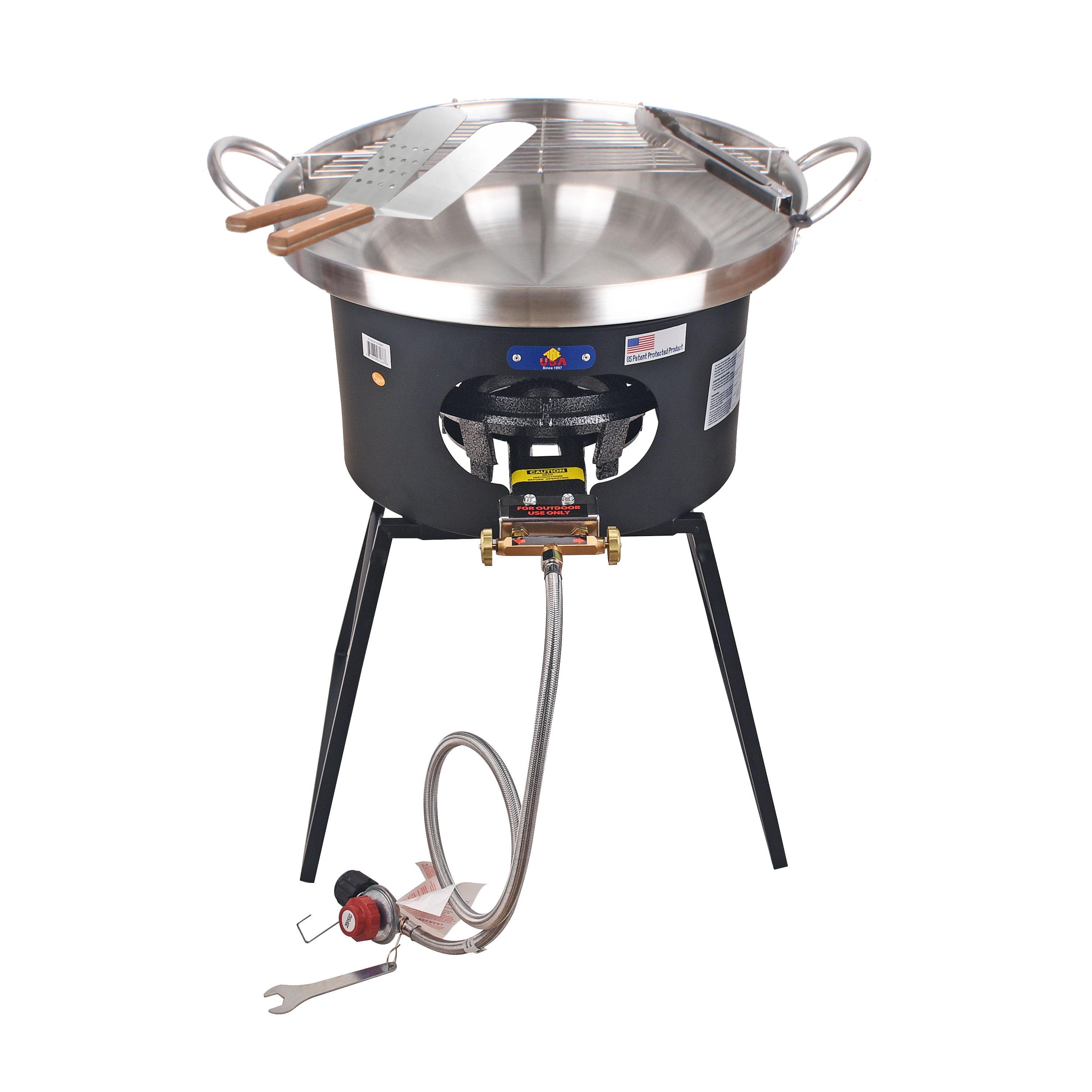 ARC 23" Heavy Duty Stainless Steel Concave Comal Set With Cast Iron Propane Burner 80,000BTU Stove and Burner Stand,Discada Disc Cooker 3 in 1. Great For Backyard Parties & Outdoor Cooking.