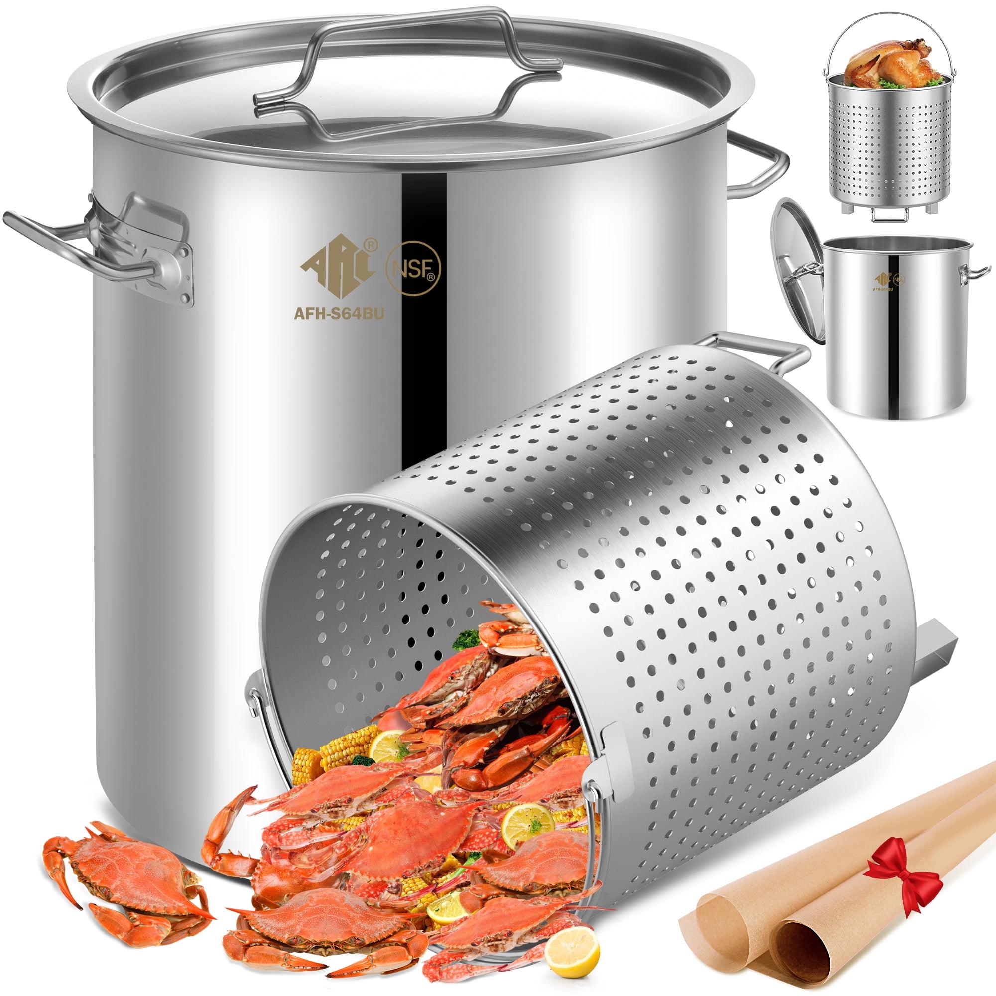 ARC 64QT-16 Gallon Professional Stainless Steel Stock Pot with Lid Turkey Fryer Backyard Pot Crawfish Pot with Strainer Basket