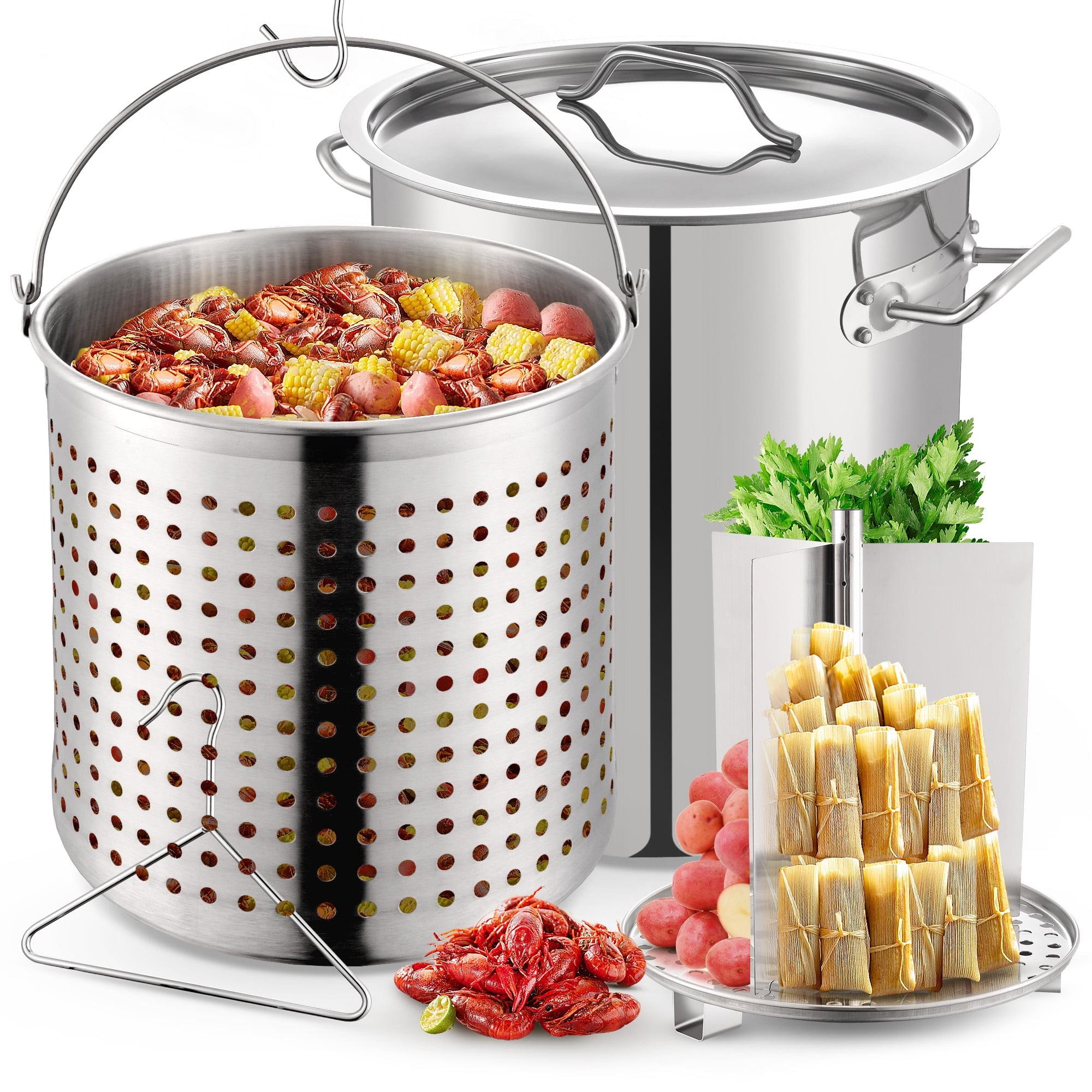 ARC USA 52QT 13Gallon Stainless Steel Stock Pot All in One Function with Basket Steamer Divider and Hook