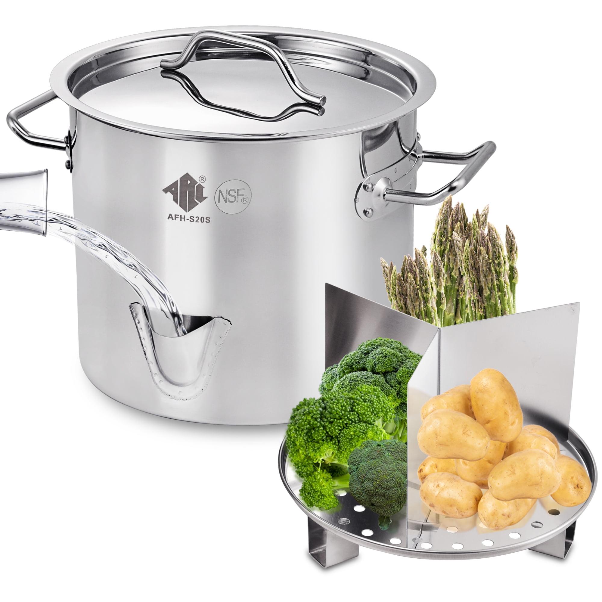 ARC USA Three in One 6 Gallon 24QT Stainless Steel Stock Pot Tamale Steamer with Lid & Steamer Rach