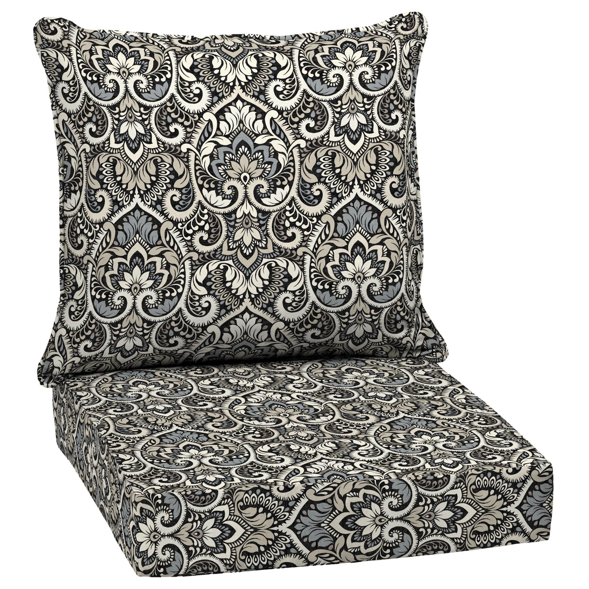 Arden 24"x24" Outdoor Deep Seat Set Black Aurora Damask: Water-Resistant, UV-Protected, Zippered Polyester Fiber Cushions