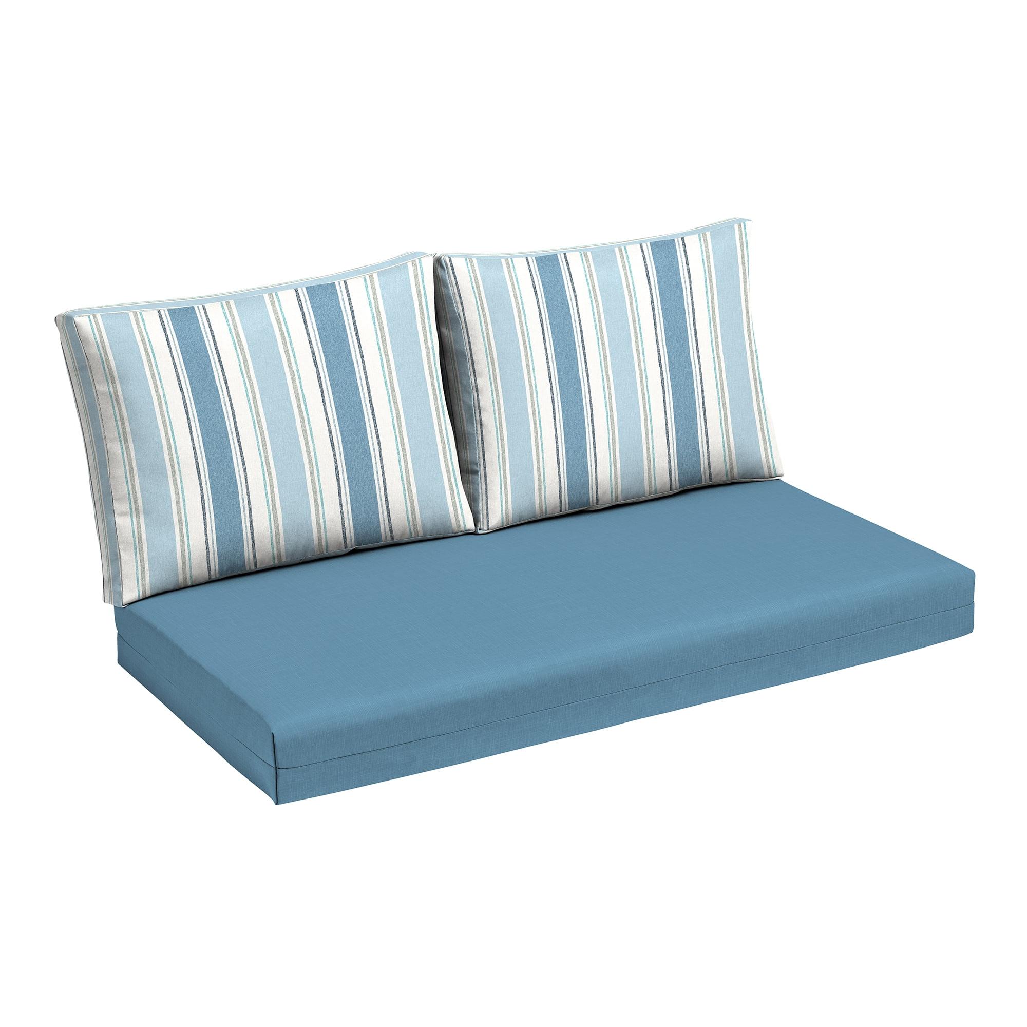 ARDEN Outdoor Loveseat Cushion Set, 48 x 24, Water repellent, Fade Resistant, Cushion Set for Couch, Bench, and Swing 48 x 24, French Blue Linen Stripe