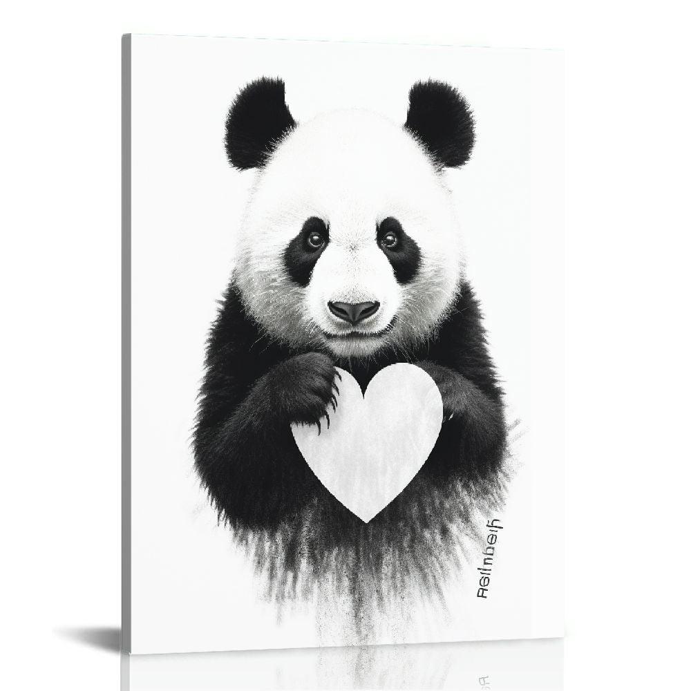 Black and White Panda Bear Heart Canvas Art, 16 x 20