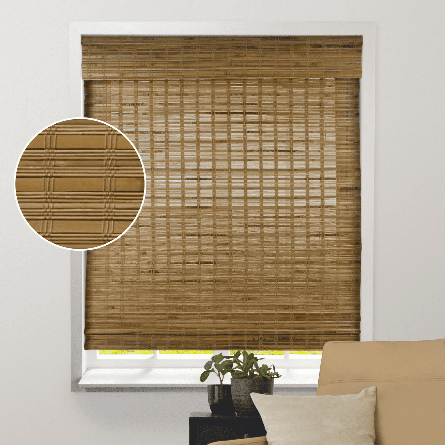 Cordless Blackout Woven Bamboo Roman Shades, 34" x 60"