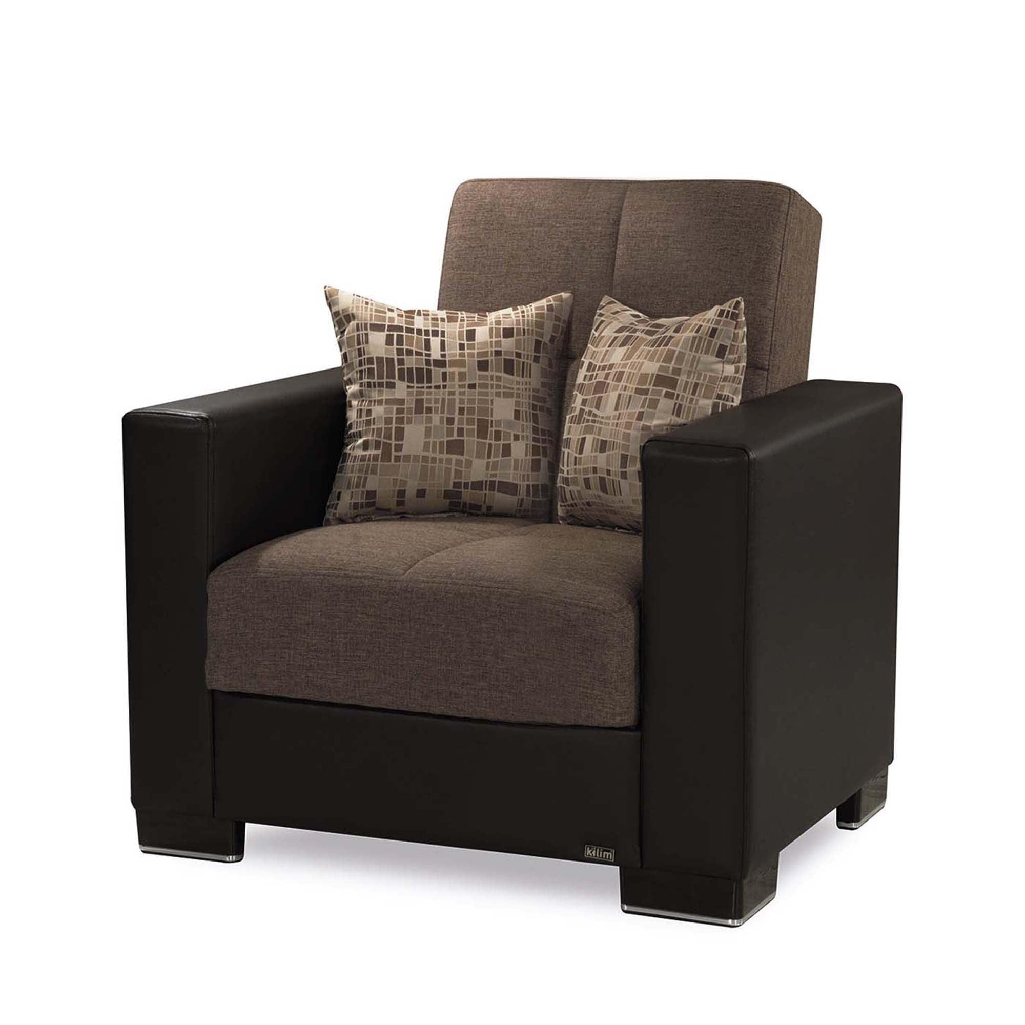 Brown Upholstered Convertible Armchair with Storage