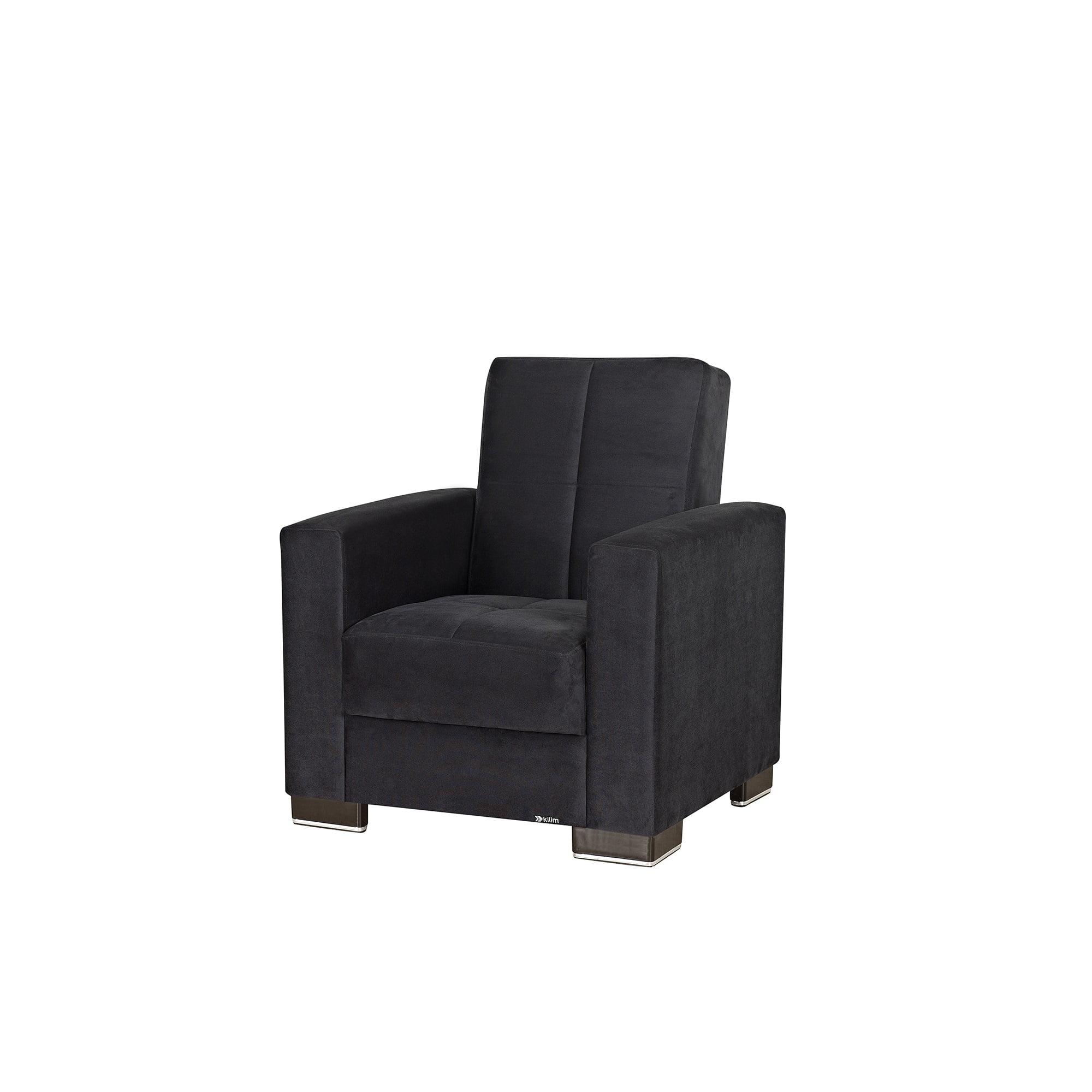 Modern Black Microfiber Accent Chair with Hidden Storage