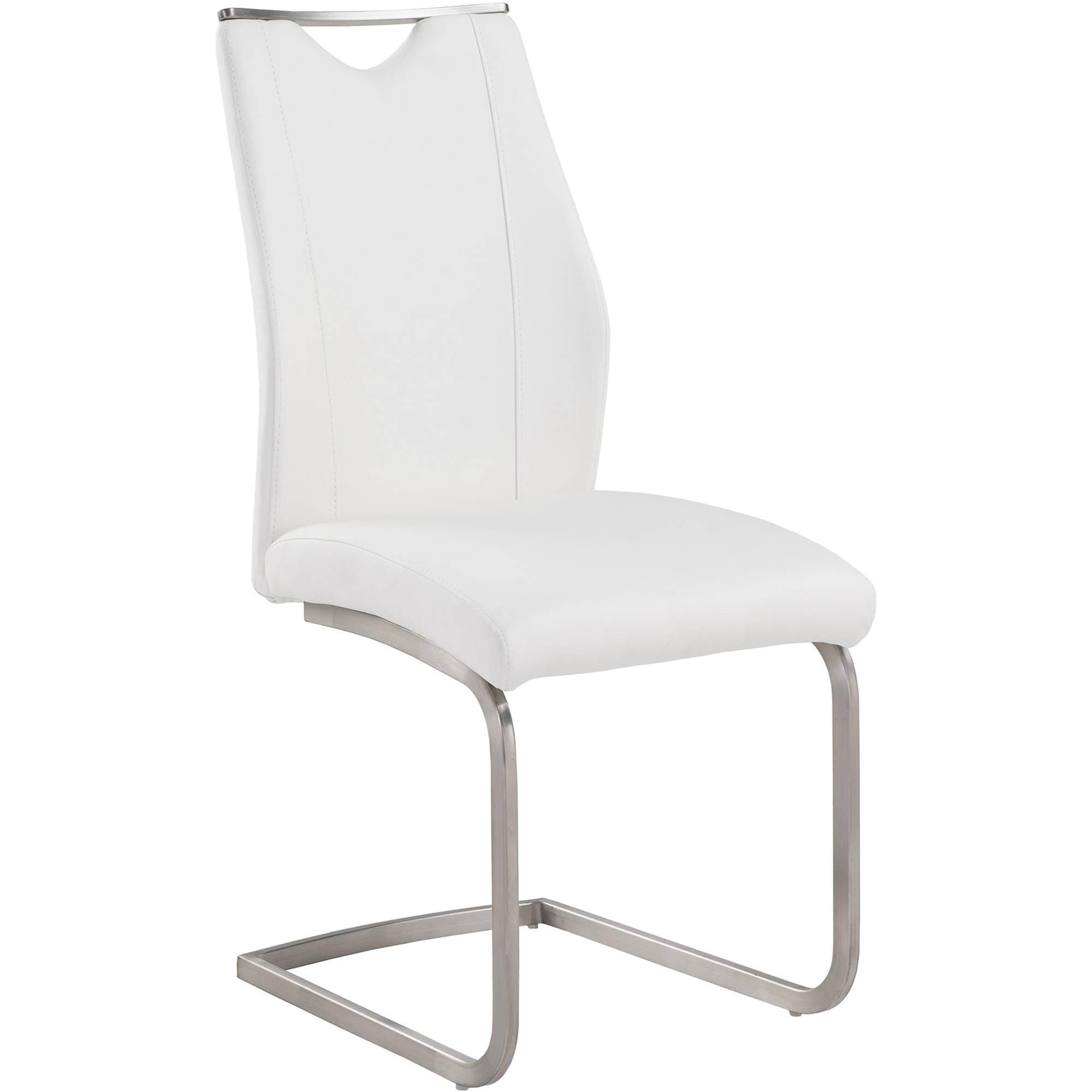 Sleek White Faux Leather & Stainless Steel Side Chair