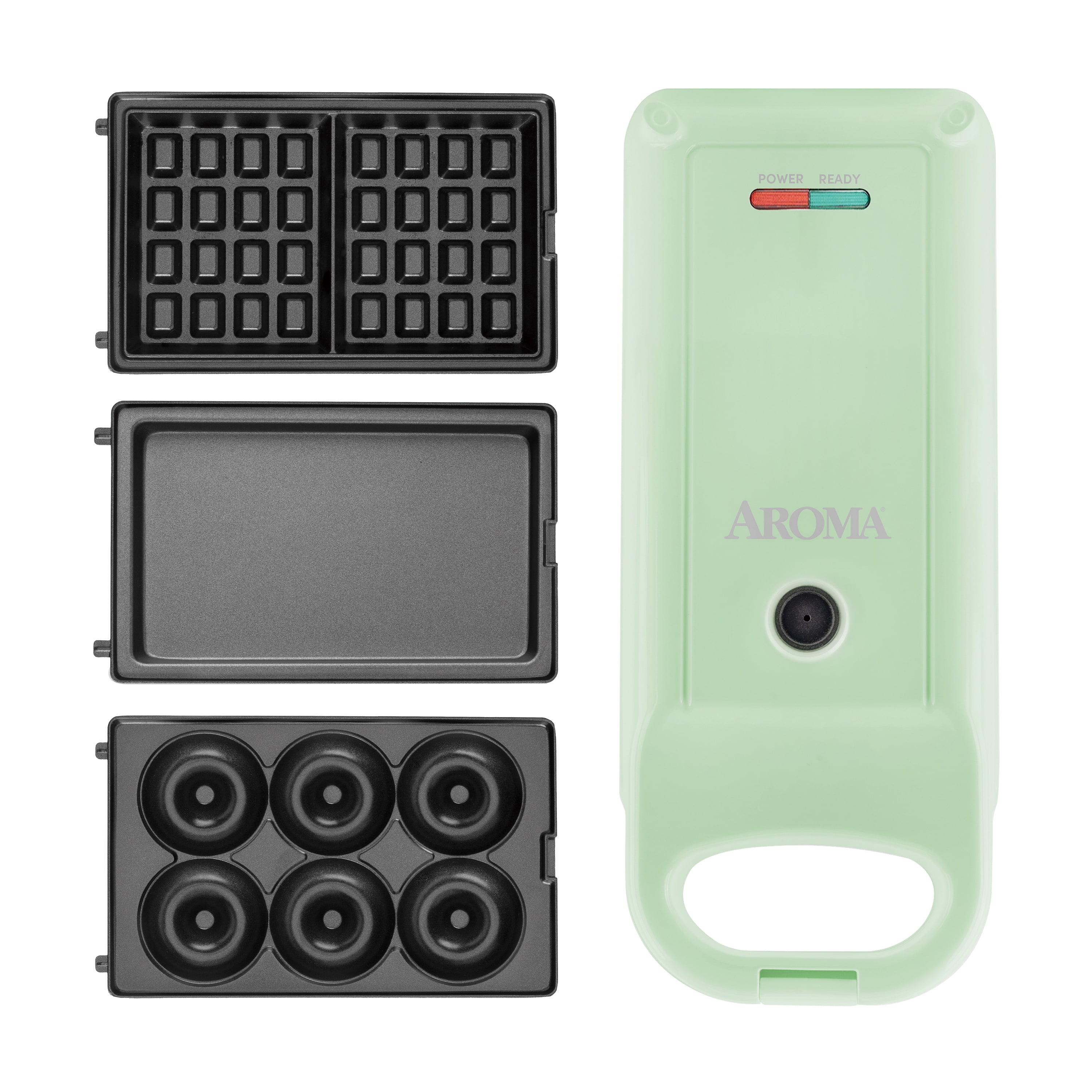 Aroma Aroma® Swap & Flip Waffle Maker With Removable Plates: 3-in-1 Panini Press, Mini Donut Maker, And Waffle Iron