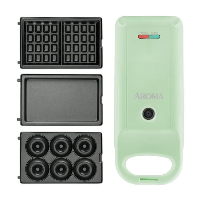 Aroma Aroma® Swap & Flip Waffle Maker With Removable Plates: 3-in-1 Panini Press, Mini Donut Maker, And Waffle Iron