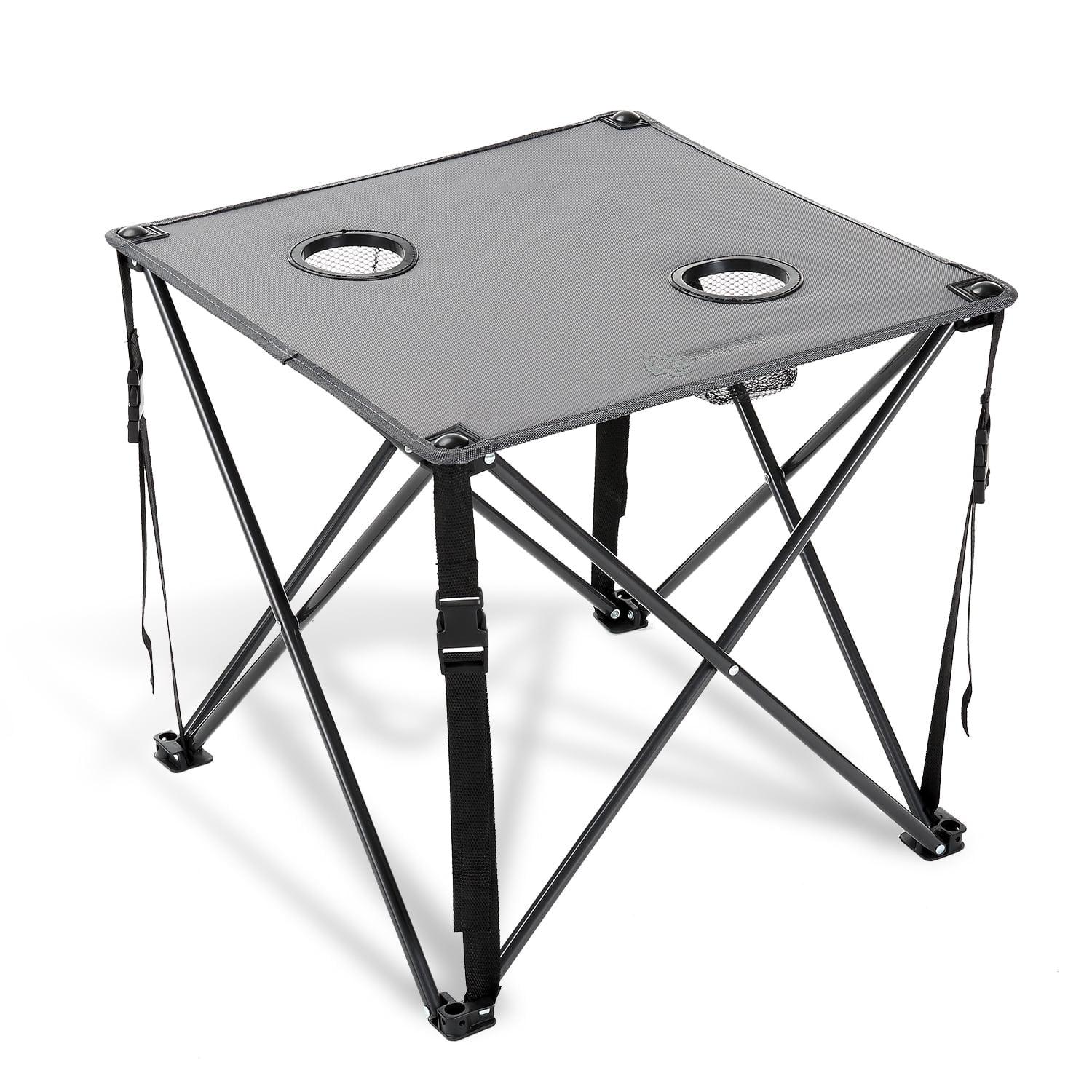 ARROWHEAD OUTDOOR 26” (66cm) Heavy-Duty Portable Camping Folding Table, 2 Cup Holders, Compact, Square, Carrying Case Included, Steel Frame, High-Grade 600D Canvas, USA-Based Support (Grey)