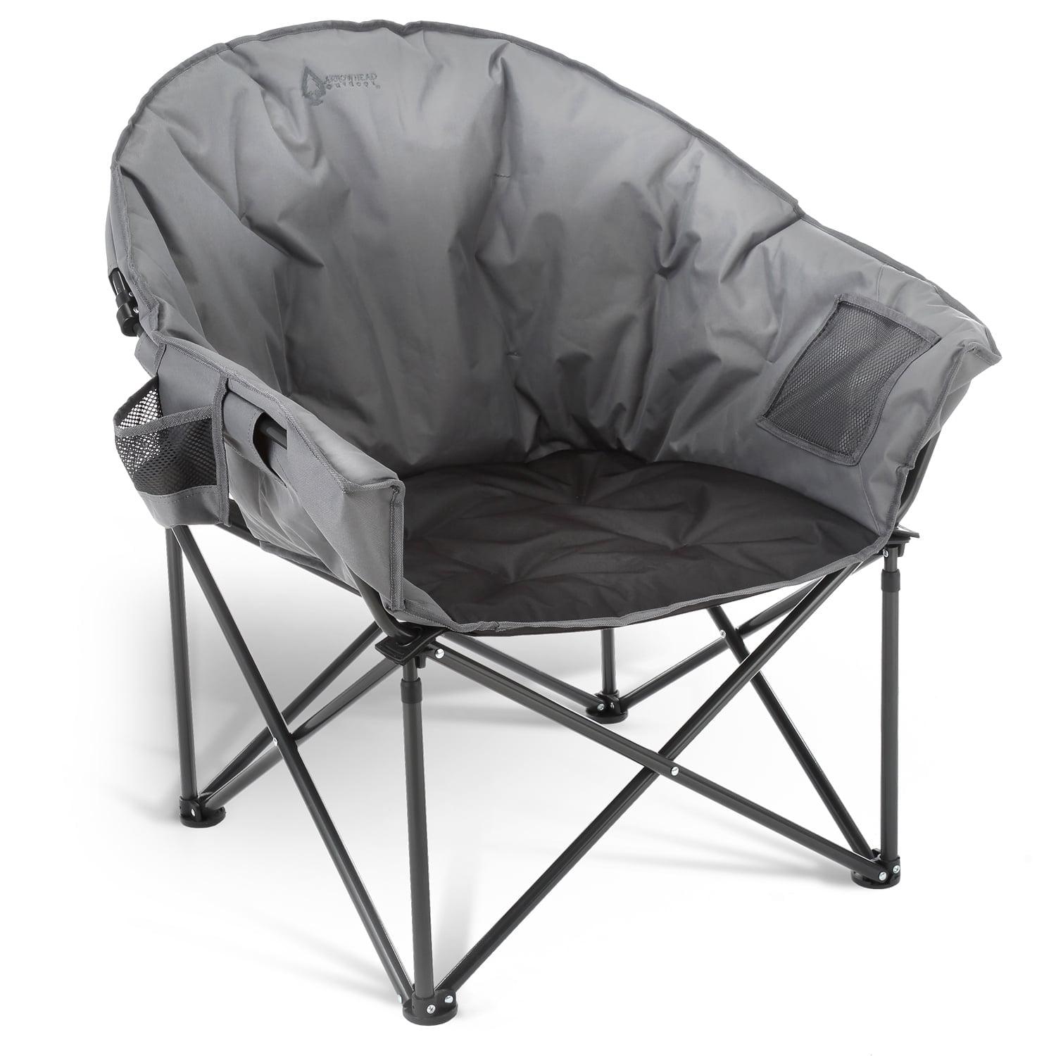 Arrowhead Outdoor Oversized Heavy-Duty Club Folding Camping Chair w/External Pocket, Cup Holder, Portable, Padded, Moon, Round, Bag (Granite Grey)