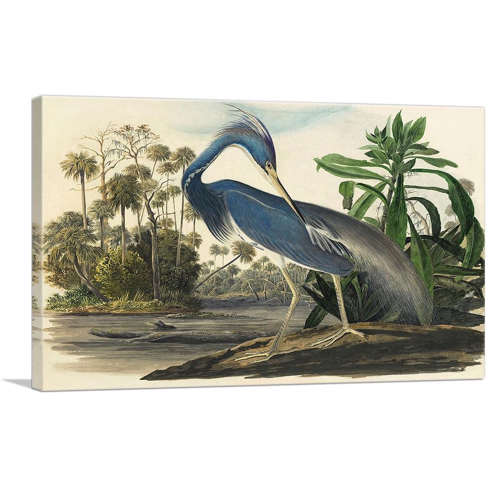 Louisiana Heron Bird Print on Canvas in Blue and Green