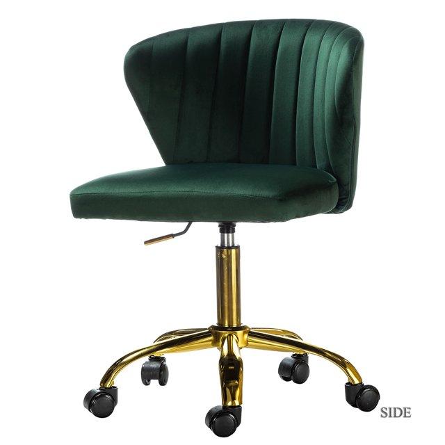 Green Velvet Swivel Office Chair with Gold Legs, Adjustable Height Rolling Desk Chair for Vanity