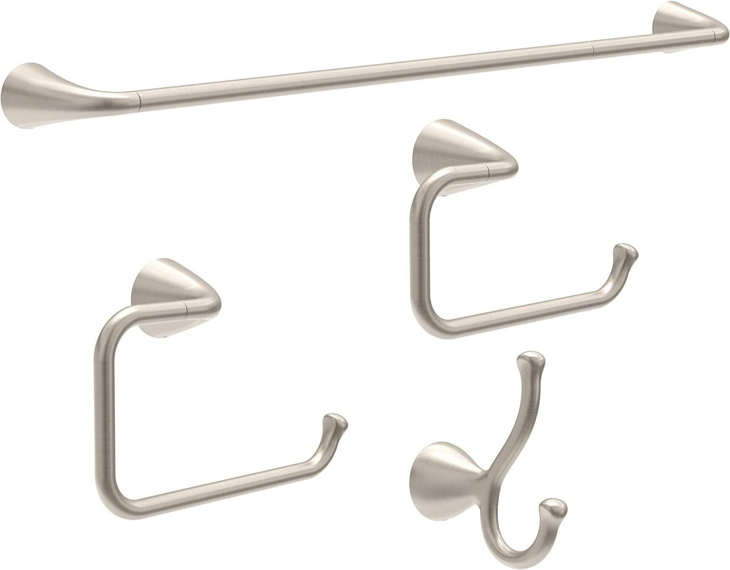 Arvo 4-Piece Bath Hardware 18 in. Towel Bar w/ 6 in. Extender, Toilet Paper Holder, Towel Ring, Hook