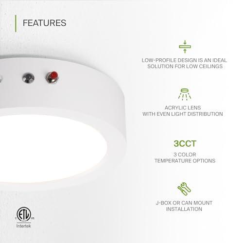 ASD 7 Inch LED Flush Mount Ceiling Light with Emergency Battery Backup - Dimmable 15W 1209LM Flat Lights, 3000K-5000K Adjustable Low Profile Fixtures for Bedroom, Kitchen, Closet - ETL