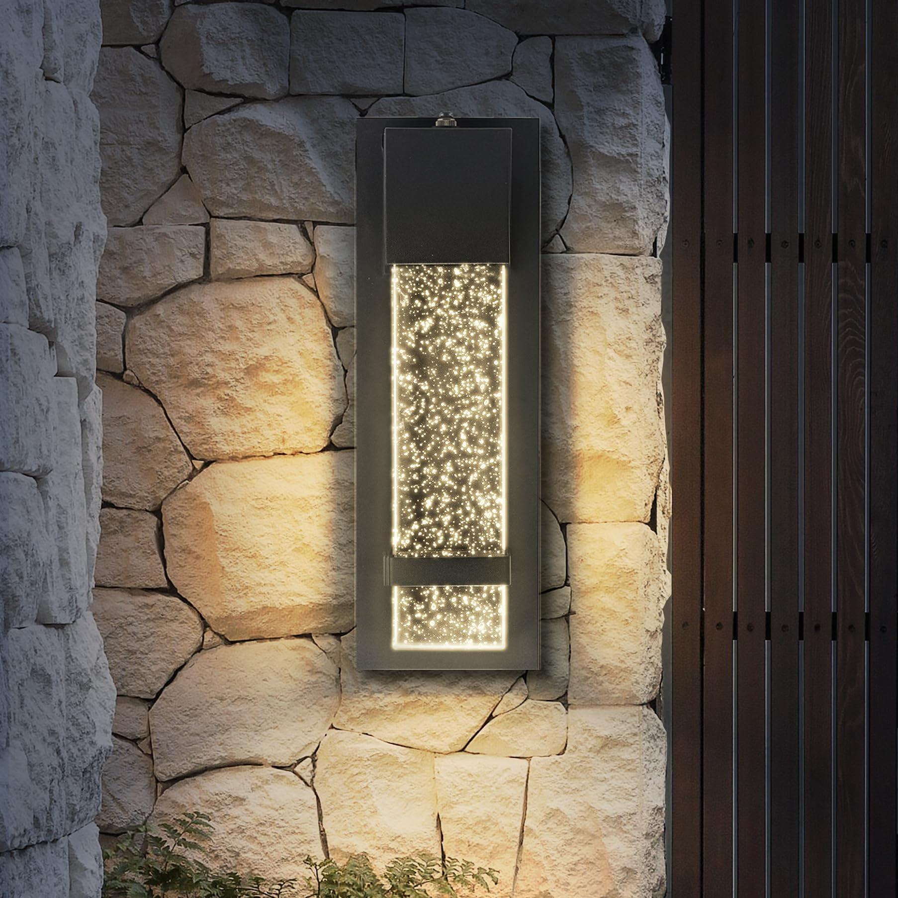 ASD LED 13 Inch Bubble Glass Wall Light Fixture | 12W 500LM 3000-5000K 120V | 3CCT, Waterproof, Photocell, ETL Listed | Exterior Dusk To Dawn Sconce, Outdoor-Indoor Lighting | Black