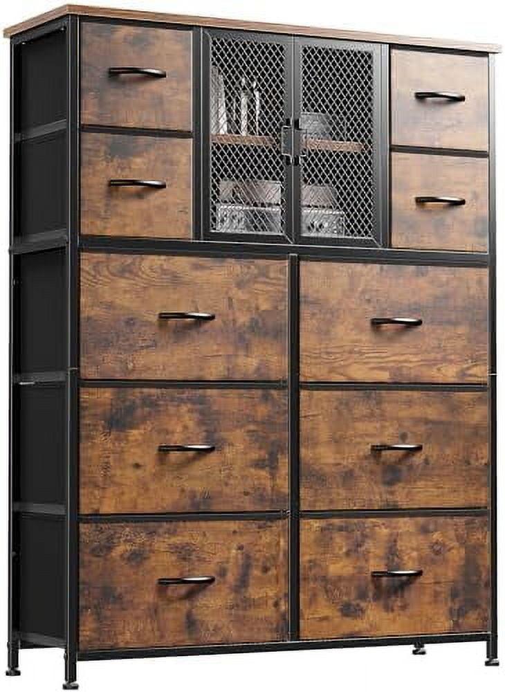 ASDRFYU Dresser Tall Dressers for Bedroom with Mesh Door Dressers & Chests of Drawers with 10 Fabric Drawer Dresser Organizer Metal Frame Wood Top for Closet Entryway Black 38" Wx