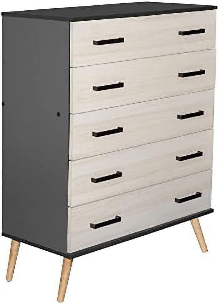 Better Home Products Eli Mid-Century Modern 5 Drawer Chest Dark Gray & Honey Oak