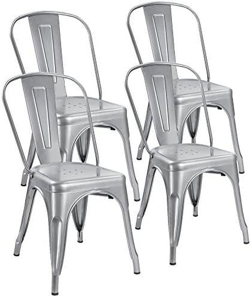 Lacoo Metal Dining Chair Indoor-Outdoor Use Stackable Classic Trattoria Chair Chic Dining Bistro Cafe Side Metal Chairs Set of 4, Sliver