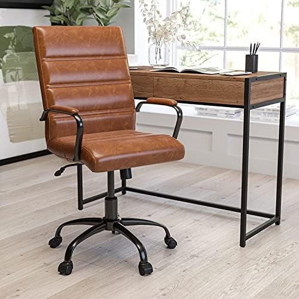 Milano Brown Faux Leather Mid-Back Office Chair with Black Frame