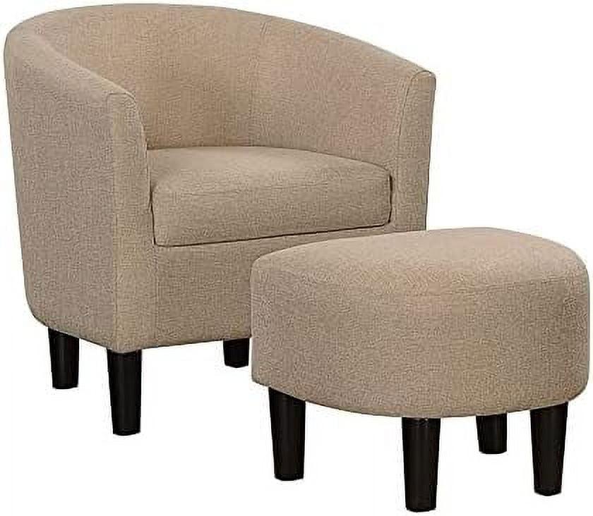 Beige Microfiber Barrel Accent Chair with Ottoman