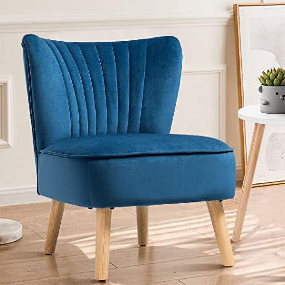 Yardi Yard Modern Armless Velvet Accent Chair with Wood Legs-Blue, Vanity Chair for Bedroom Desk