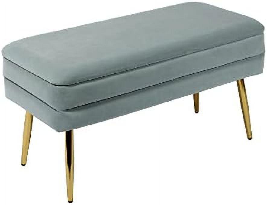 Sea Blue Velvet Storage Bench with Gold Tapered Legs