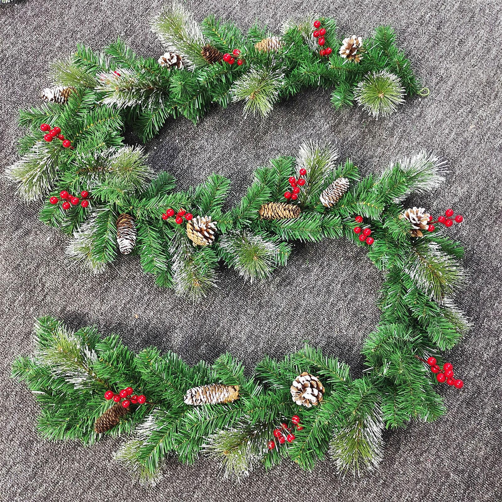 Runskmd Pre Lit Artificial Christmas Garland Green Crestwood Spruce White Lights Decorated With Berry Clusters Plug In Christmas 9 Feet