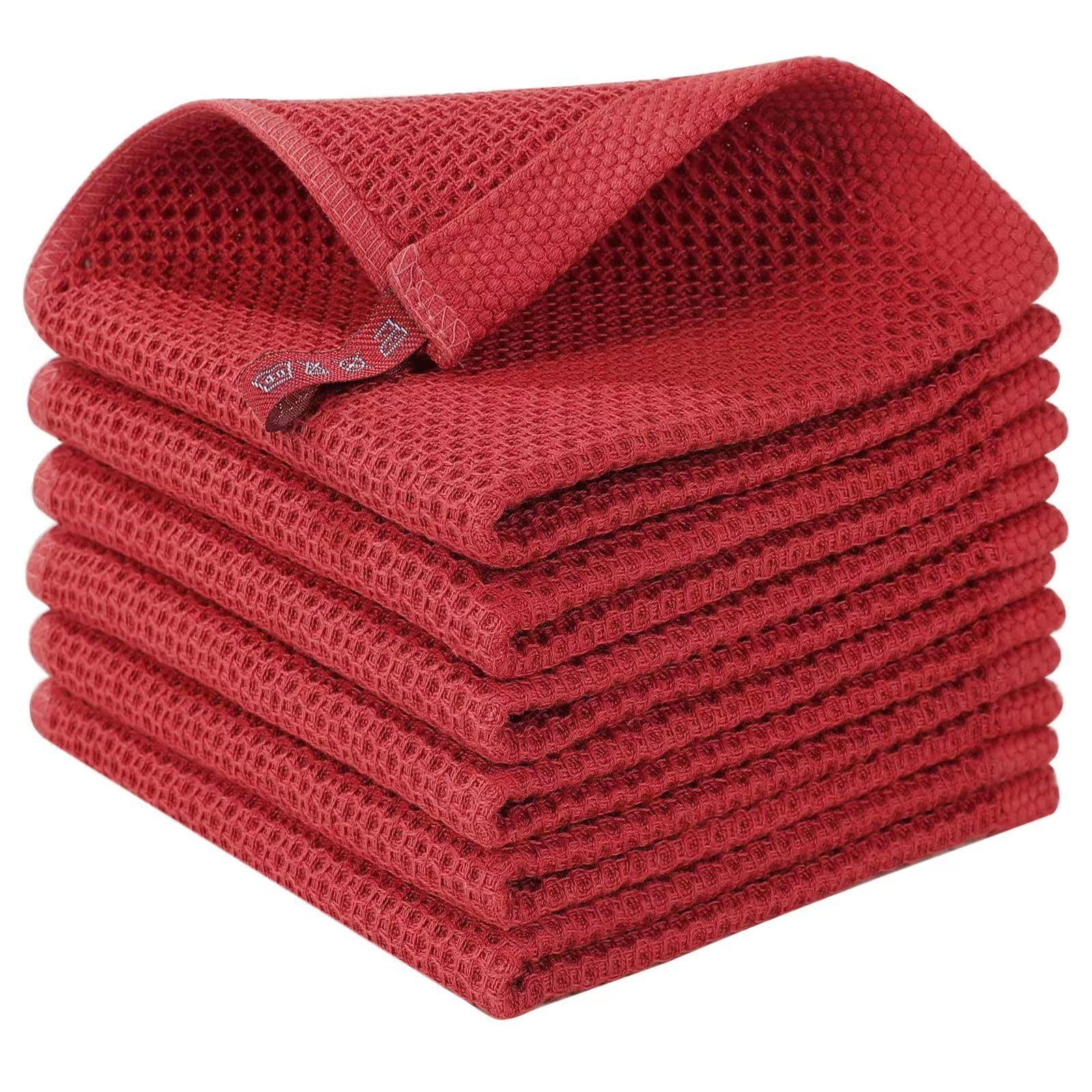 piaybook Super Soft Towels Cotton Weave Kitchen Dish Cloths Ultra Soft Absorbent Quick Drying Dish Towels 12x12 Inches 6 Pack Red for Bathroom and Kitchen,Red