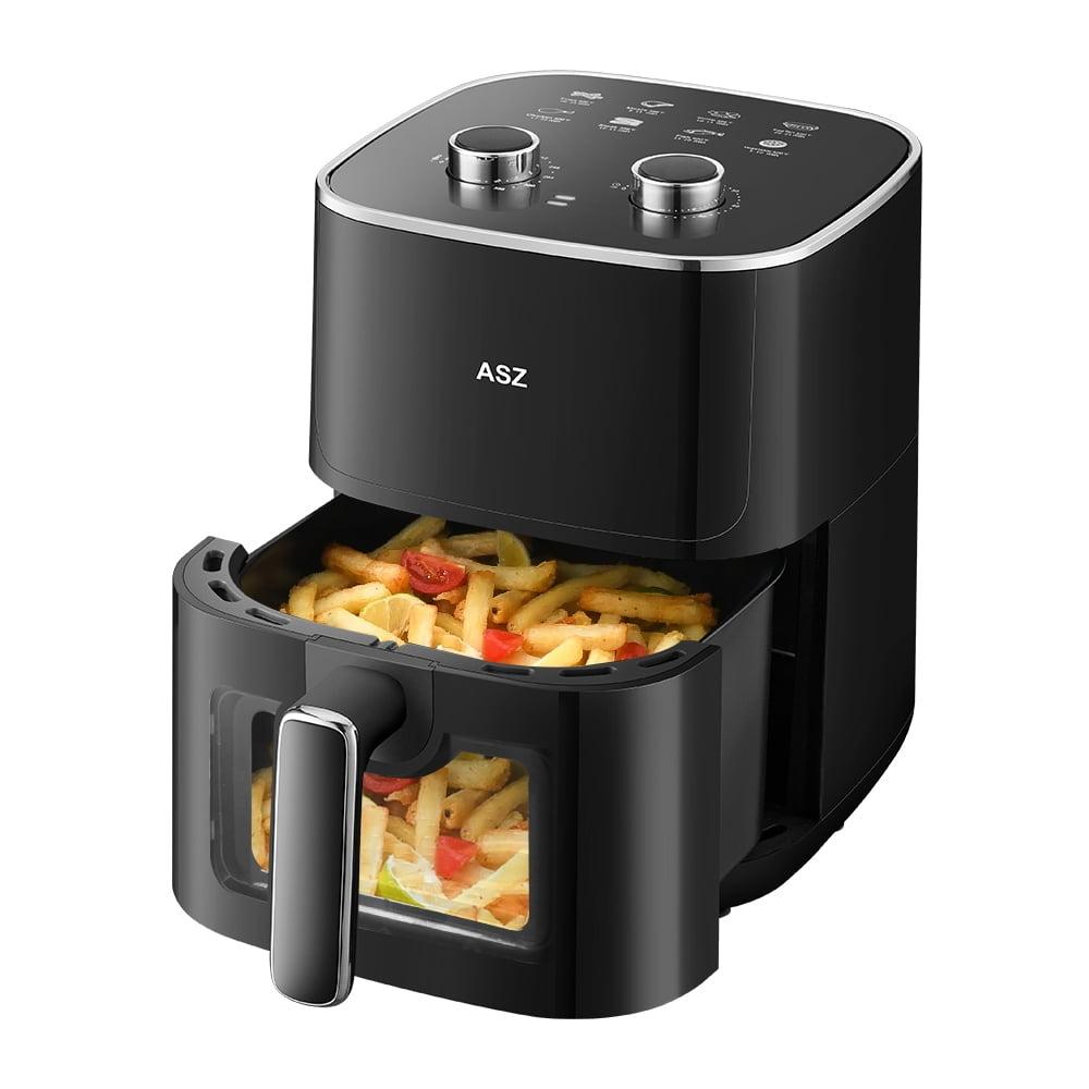 ASZ 5qt Air Fryer Compact Knob with Window 1400W Visual Basket 400℉ New Black