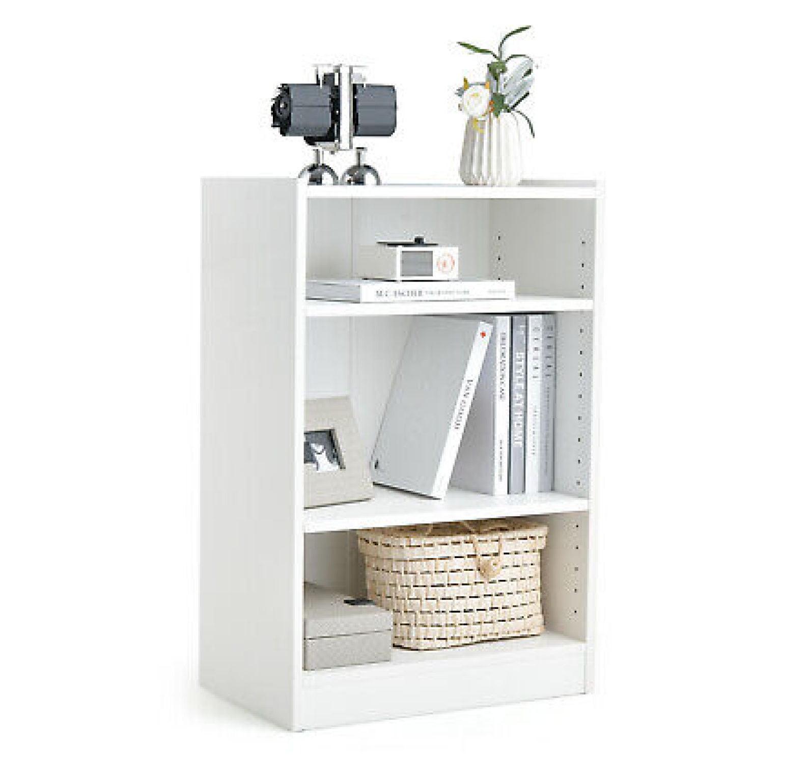 White 3-Tier Adjustable MDF Bookcase with Anti-Toppling Device
