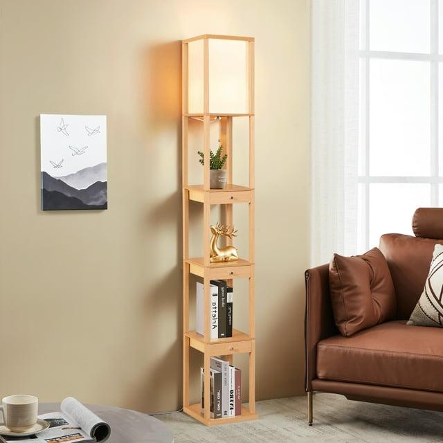 Latitude Run® 72" Column Floor Lamp With Shelves and 3 Drawers