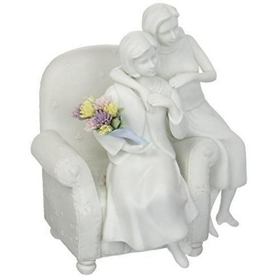 Kevins Gift Shoppe Ceramic Mother And Daughter White Bisque Figurine with Colorful Flower Bouquet